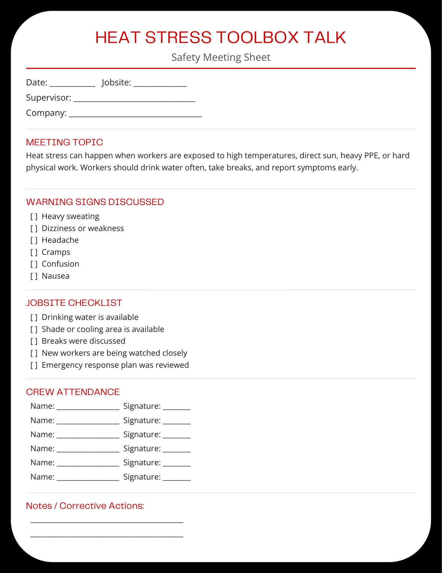 Editable Heat Safety Toolbox Talk Template | Canva Download